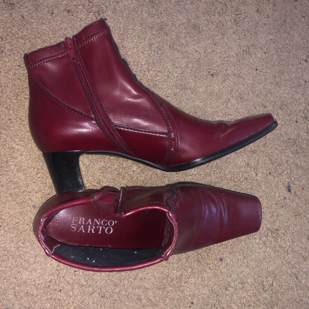 Franco Sarto low heeled bootie - burgundy colored